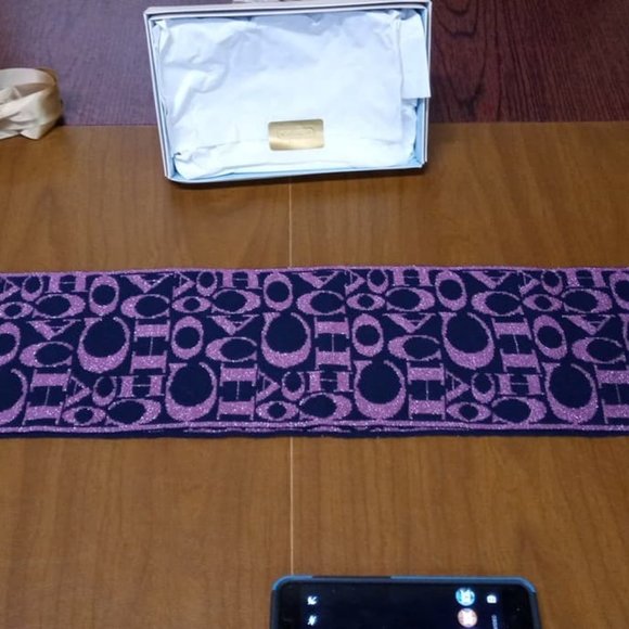 Coach Scarf Purple Navy Blue Metallic Silver Wool! - Picture 6 of 9